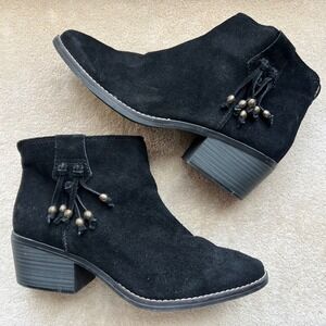 White Mountain Havana Women 9M Black Suede‎ Beaded Tassel Ankle Booties Western